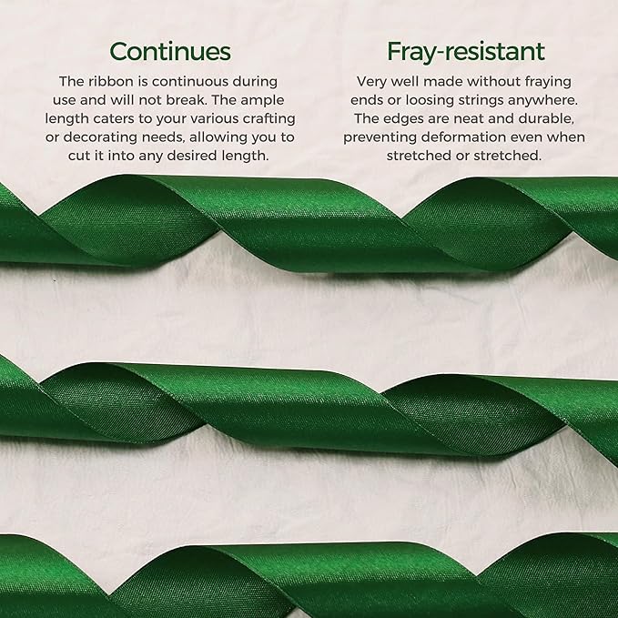 Green Satin Ribbon 1 inch X Continuous 50 Yards, Single Face Polyester Ribbon Perfect for Gift Wrapping, Flower Bouquet, Wedding Decor, Crafts, Bow Making, Sewing and More