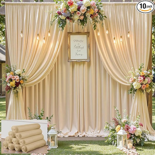 50×12 ft Wrinkle Free Beige Backdrop Curtain for Weddings Parties, 10 Panels 12ft Silky Polyester Wedding Drapes Backdrop Photo Back Drop Cloth for Birthday Baby Shower Photography Backgrounds