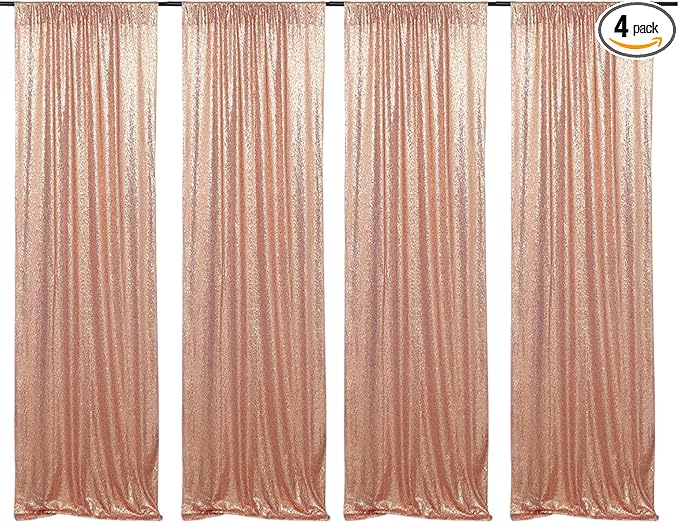 Poise3EHome Rose Gold Sequin Backdrop Curtains,4 Panels 2FTx8FT Glitter Background for Party Birthday Party Baby Shower Wedding Christmas Thanksgiving Halloween Holiday Festival Decor