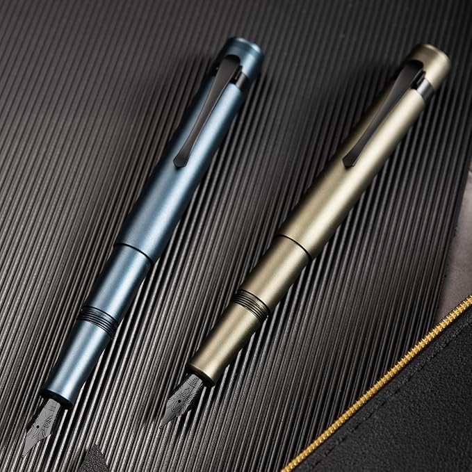 Hongdian M2 Black Forest Mini Fountain Pen, Long Blade Nib & Sleek Shape Aluminium Short Pocket Travel Pen (Midnight Blue)