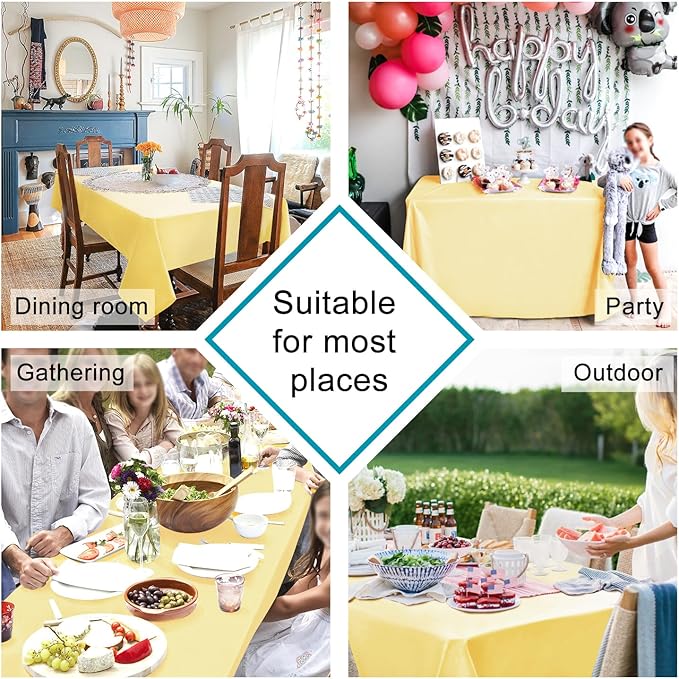 Hiasan Light Yellow Tablecloth for Square Tables - Waterproof and Spillproof Washable Fabric Table Cloth for Dining Room Kitchen Party, 60 x 60 Inch