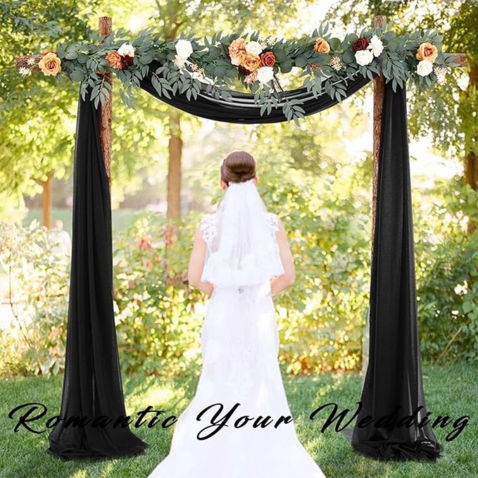 20Ft Length x 28" Width 2 Panels Wedding Arch Draping Fabric Black Arch Drapes Chiffon Fabric Sheer Curtains Backdrop for Party Decor Wedding Bridal Ceremony Ceiling Stage Reception Decorations