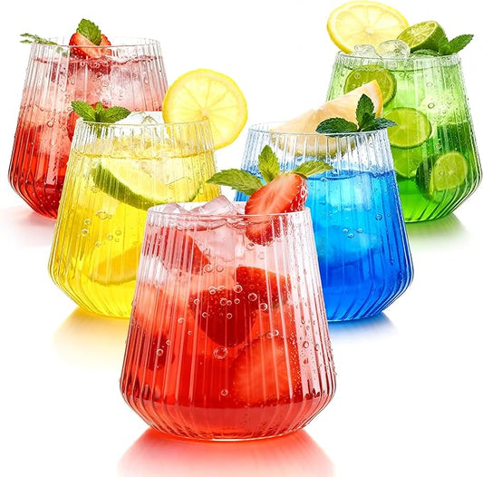36 Pcs 12 oz Plastic Ribbed Wine Glasses, Reusable Champagne Glasses Elegant Whiskey Glasses Ideal for Weddings, Bars, Christmas, Halloween,Holidays,pool party,Daily Use