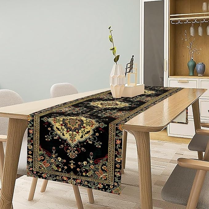 Colorful Boho Flower Table Runner, Vintage Rustic Farmhouse Paisley Hand Drawing Print Pattern for Home Kitchen Table Decor Dining Coffee Room Garden Party Decor 13x36in