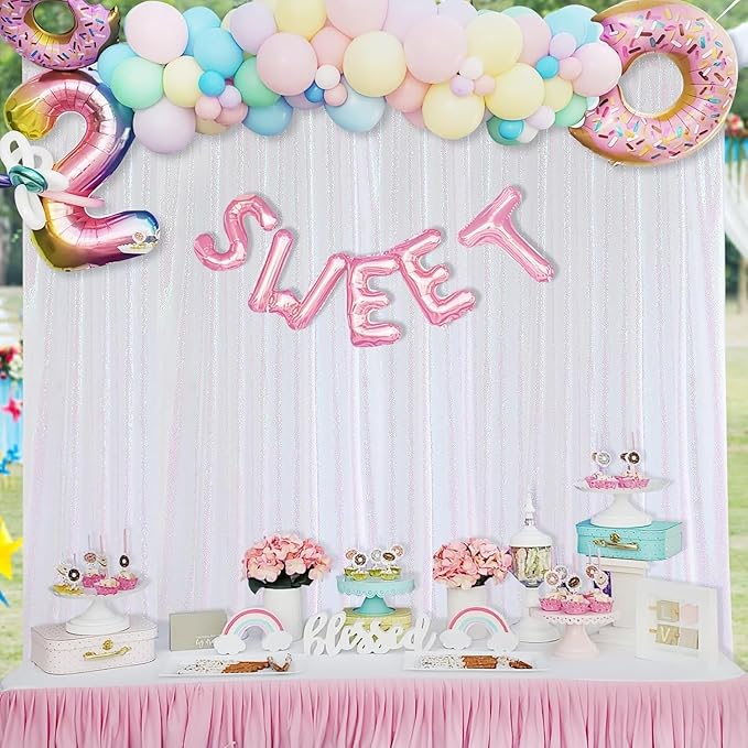 White Iridescent Sequin Curtains 10ftx10ft Photo Booths Backdrop for Birthdays Mermaid Party Wall Decorations