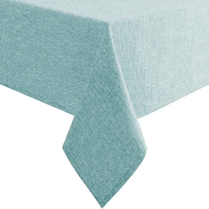Hiasan Faux Linen Square Tablecloth - Wrinkle and Stain Resistant Washable Table Cloth for Kitchen Dining Room Holiday Table Cover for Party Dinner, Aqua, 54 x 54 Inch