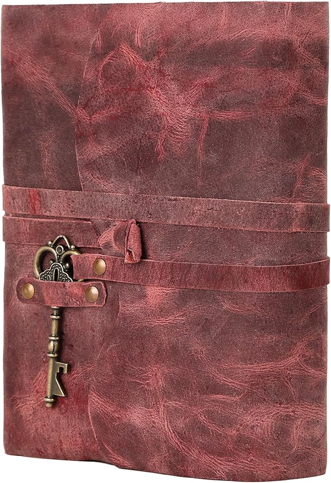 Leather Journal with Lined and Unlined Deckle Edge Paper 8x6 inch and Vintage Key | Handmade Writing Notebook Diary | Bound Daily Notepad for Men & Women Medium, Sketch/Writing pad for Artists