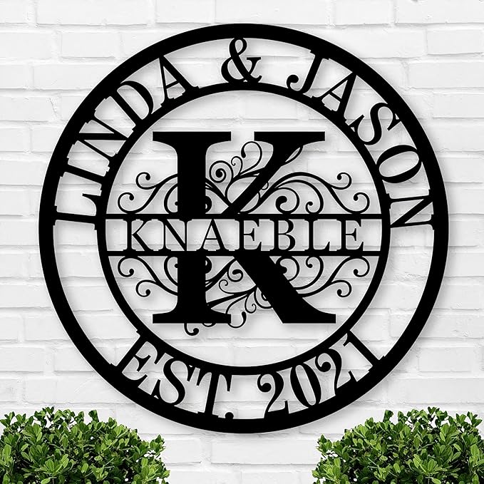 Personalized Metal Name Signs, Split Letter Monogram Wall Decor, Custom Last Name Sign, Family Name Sign for Outdoor, Personalized Wedding Gift, Garden Decor, Metal Wall Art, Housewarming Gift (MonogramDesign_8)