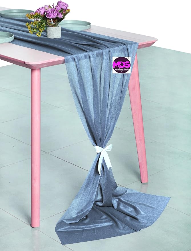 MDS 2 Pack 14ft Chiffon Table Runner 29 x 170 Inches Sheer Wedding Runner Romantic Rustic Table Runner for Wedding Decorations, Birthday Parties, Bridal Shower Party Arch Decor - Dusty Blue