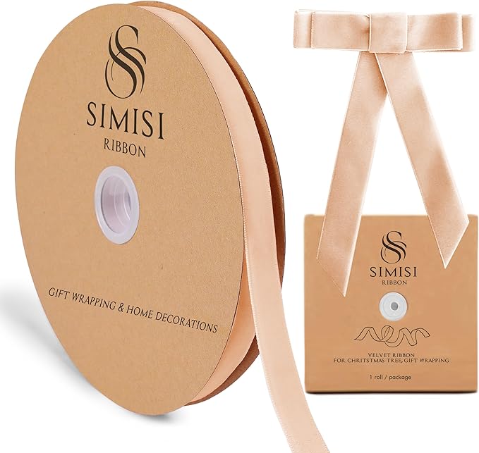 Champagne Velvet Ribbon 5/8'' 25 Yards for Christmas Tree, Gift Wrapping, Flower Bouquet, Wreath Decorations, Bow Making