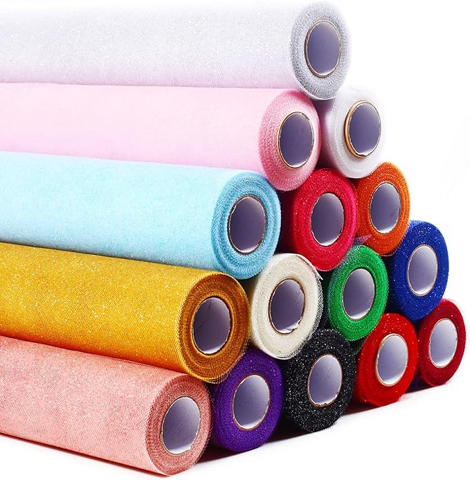 Sparkling Tulle Rolls, 15” by 30 Yards (90FT) Glitter Tulle Spool Ribbon Fabric for Wedding Birthday Bridal Shower Tutu Skirt Party Gift Wrapping(Green)