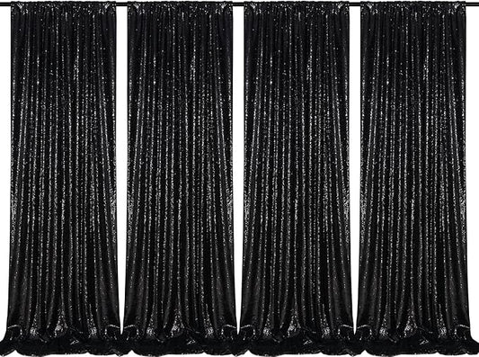 Black Sequin Backdrop 4 Panels 2FTx8FT Halloween Backdrop Curtains Party Backdrop Wedding Baby Shower Decoration
