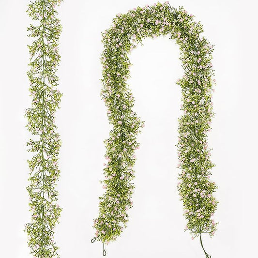 2 Pcs 5.8ft Artificial Baby Breath Flower Vines, Babys Breath Artificial Flowers Real Touch Faux Gypsophila Hanging Fake Baby's Breath Garlands for Wedding and Baby Shower Decor（Pink）