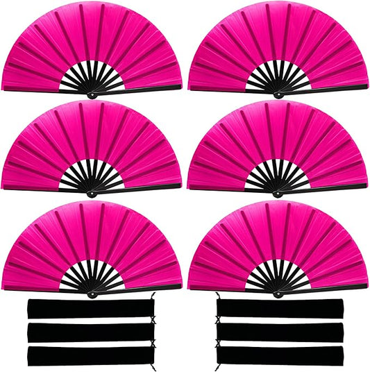 13inch Large Rave Fan Popping Clacking Fans for Line Dancing,Hand Fans for Women Foldable,Boots on The Ground Fan,Portable for Outdoor,Wedding,Party,Decoration (6pcs Pink)