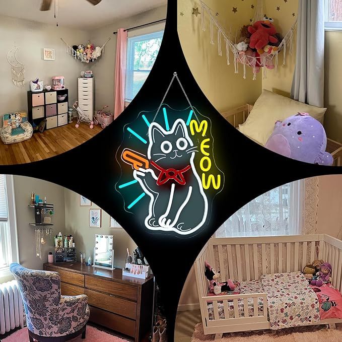 MEOW Cat Neon Sign, Cute LED Wall Light for Bedroom, Game Room, Bar, Cat Lovers Gift, USB Powered, Dimmable