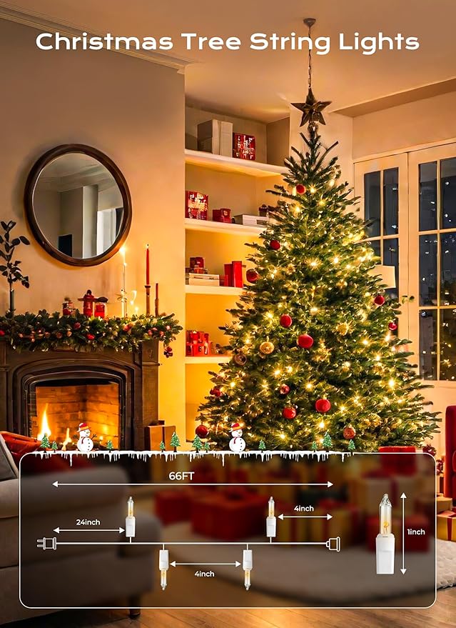 Minetom LED Clear White Christmas String Lights, 200 Count 66 Feet LED Christmas Lights Bulb, Christmas Decorations Indoor, Christma Tree Lights for Indoor Outdoor Xmas Wedding Party Festival