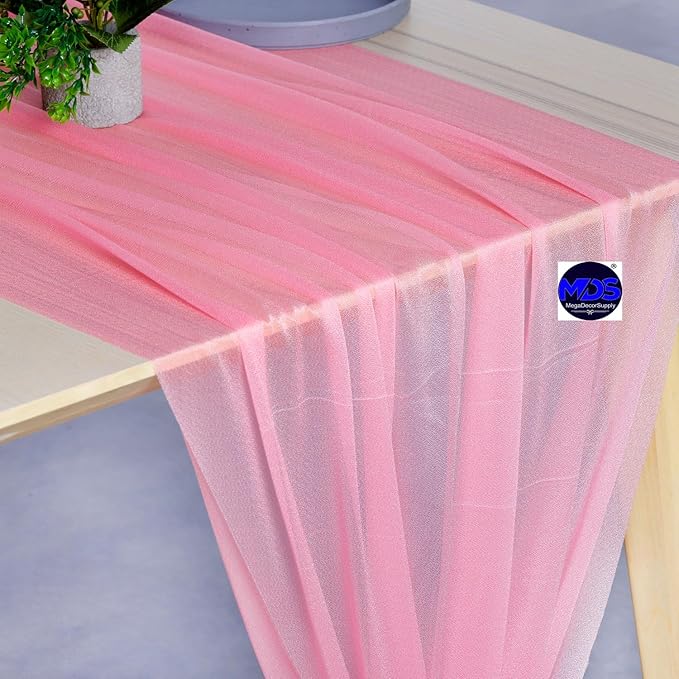 MDS Halloween Chiffon Table Runner - 25 Pack, 29 x 120 Inches, 10ft Each - Sheer Spooky Table Runners for Haunted House Parties, Trick-or-Treat Tables, Witchy Décor, Wedding & Events - Coral