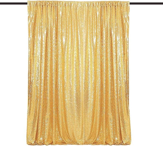 Gold Sequin Backdrop Curtains 1 Panel 8FTx8FT Glitter Gold Photo Backdrop Drapes Party Wedding Baby Shower Curtain Sparkle Photography Background