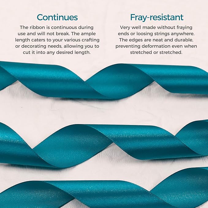Turquoise Satin Ribbon 1-1/2 inch X Continuous 100 Yards, Single Face Polyester Ribbon Perfect for Gift Wrapping, Flower Bouquet, Wedding Decor, Crafts, Bow Making, Sewing and More