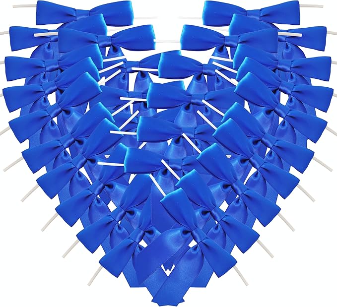 50pcs/Bag 3-1/2" Blue Satin Ribbon Bows with Twist Ties for 4th of July Independence Day Gift Wrapping Packing Holiday Decoration(Blue)