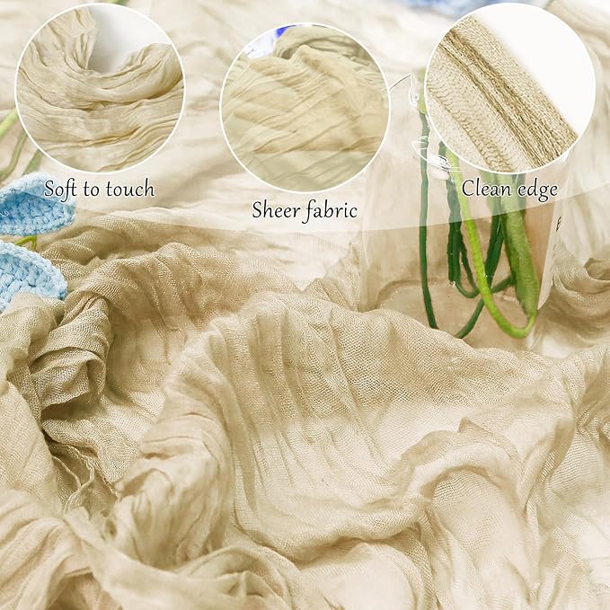 10-Pack Beige Cheesecloth Table Runners – 10FT (35x120 Inch) Boho Rustic Gauze Fabric Cheese Cloth Table Runner for Weddings, Baby Showers, Bridal Shower, Farmhouse & Birthday Party Decor
