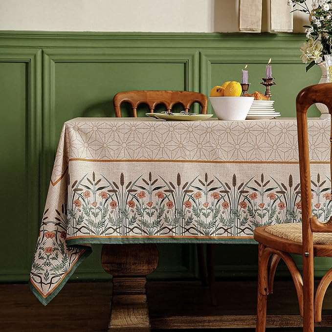 patdrea Designer Linen Light Brown Square Table Cloth,Vintage French Breathable Floral Tablecloth,Decor Table Covers for Kitchen Dining,Parties,Christmas,Tea Party,Thanksgiving,67"x67"-Cudillero