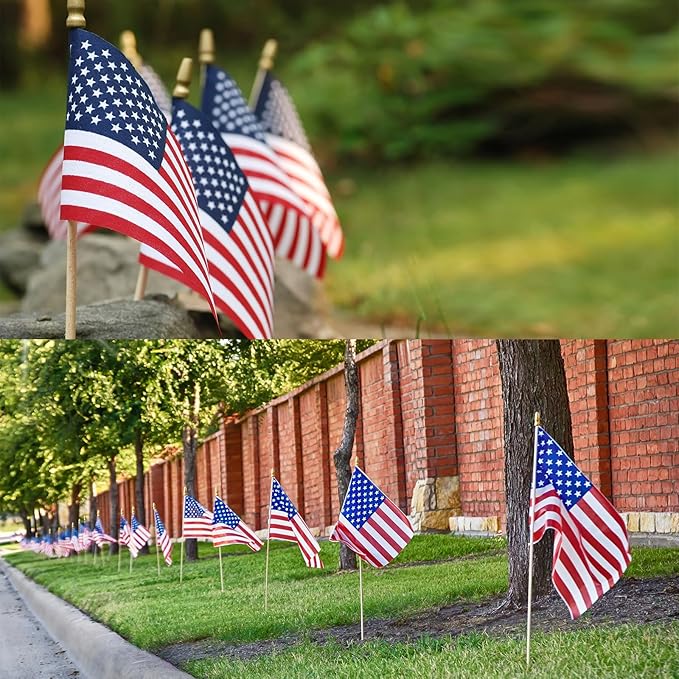 100pcs Small American Flags on Stick, Handheld 4 x 6 Inchs Mini American Flags with Kid-Safe Golden Spear Top, US Flags for 4th of July Decorations Outdoor, Independence Day Decorations