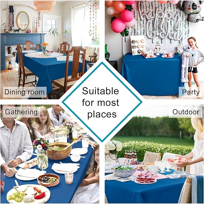 Hiasan 2 Pieces Royal Blue Tablecloth Rectangle - Waterproof and Washable Fabric Table Cloth for Card Tables, 54 x 108 Inch