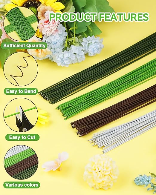 50 PCS FIVEIZERO 16 Gauge LightGreen Floral Wire Stems for Artificial Flower Making, Florist Wires for Crafts, Wreaths, Flower Arrangements and DIY Projects