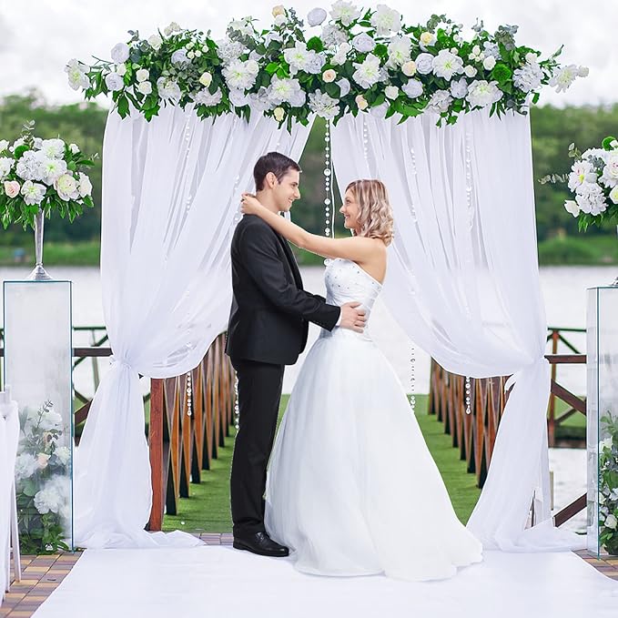 PARTISKY 10x7ft White Chiffon Backdrop Curtains (2 Panels 5x7ft Each) - Wrinkle-Free Sheer Fabric Photo Drapes for Wedding Ceremony Arch Birthday Baby Shower Photography Stage Decor