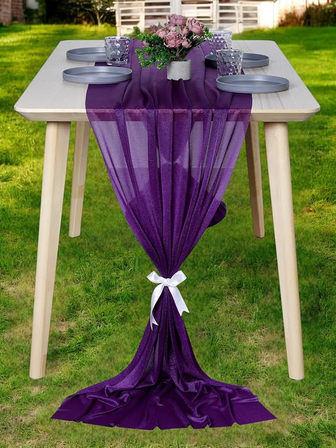 MDS Halloween Chiffon Table Runner - 12 Pack, 29 x 170 Inches, 14ft Each - Sheer Spooky Table Runners for Haunted House Parties, Trick-or-Treat Tables, Witchy Décor, Wedding & Events - Cadbury Purple