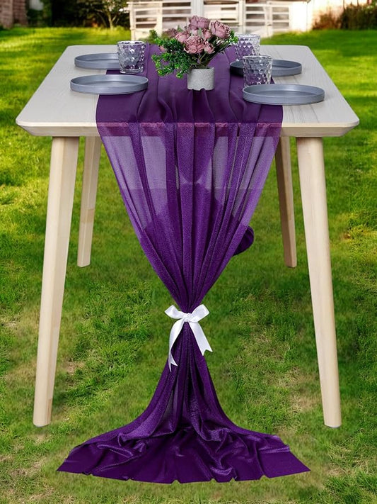 MDS 5 Pack 10ft Chiffon Table Runner 29 x 120 Inches Sheer Wedding Runner Romantic Rustic Table Runner for Wedding Decorations, Birthday Parties, Bridal Shower Party Arch Decor - Cadbury Purple