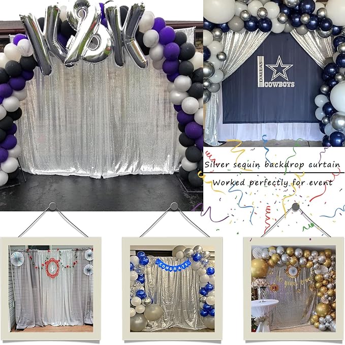 Silver Sequin Backdrop 8FTx8FT 1 Panel Glitter Photo Background for Wedding Baby Shower Parties Christmas Birthday