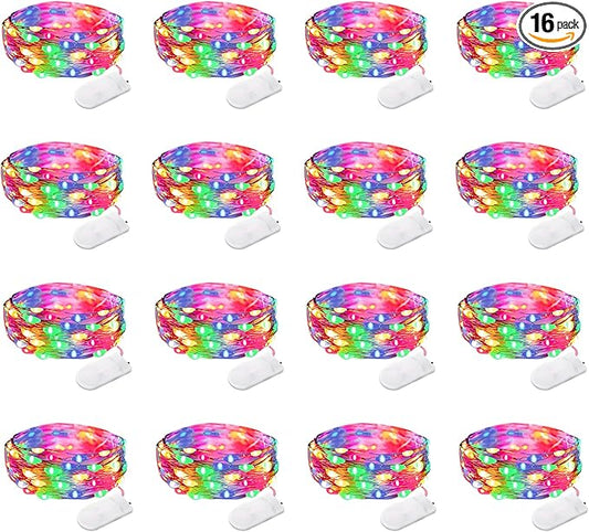 16 Pack 30 Led Fairy Lights Battery Operated 10 Feet Waterproof Twinkle String Mason Jar Silver Wire Firefly for Christmas Party Multicolor