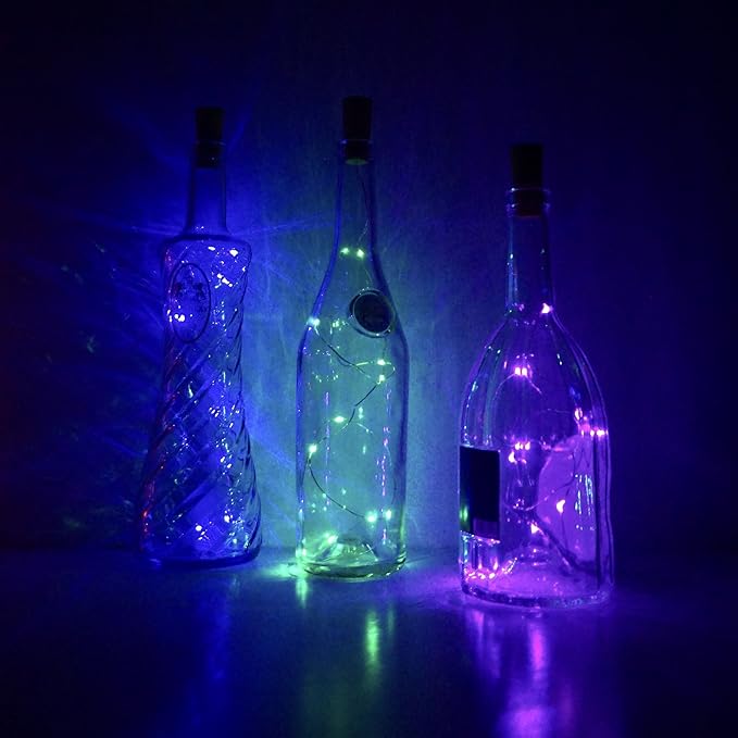 10 Pack 20 LED Wine Bottle Cork Lights Mini Fairy String Lights Copper Wire, Battery Operated Starry Lights for DIY, Festival, Wedding, Party, Indoor, Outdoor Decoration (Multi-Colored)