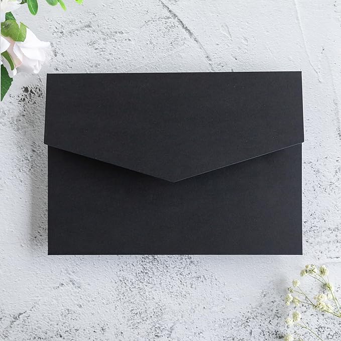 20 PCS Black Tri-fold Laser Cut Wedding Invitation Pockets for 5x7 Wedding Cards Bridal Shower Engagement Quinceanera Invitation