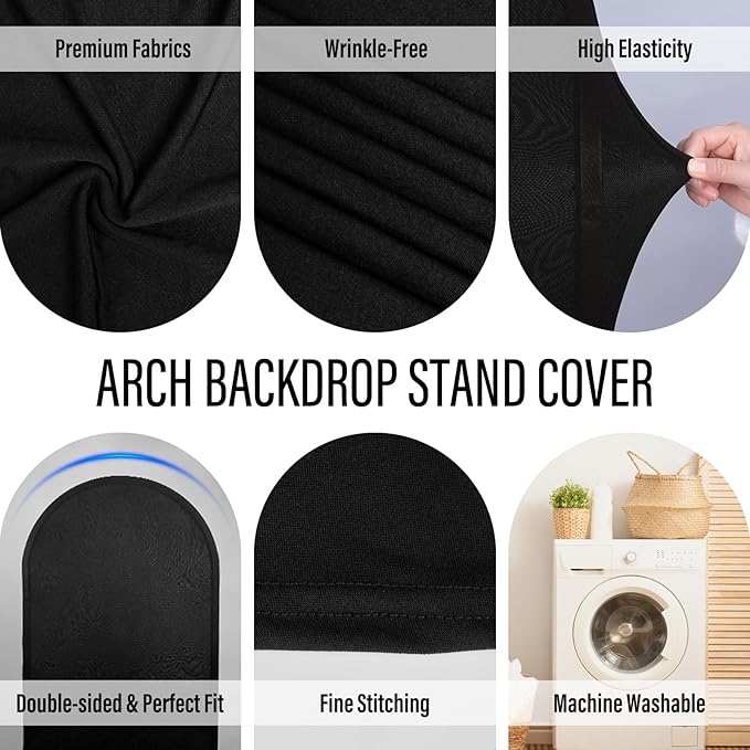 LEBENGURU Upgraded 5FT Wedding Arch Cover, Black Spandex Fitted Arch Backdrop Cover, Round Top Chiara Stand Covers for Birthday Party Baby Shower Banquet Balloon Décor