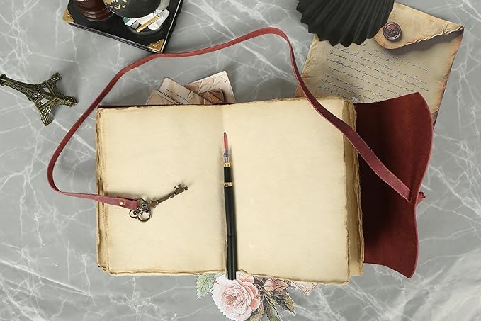 Leather Journal with Lined and Unlined Deckle Edge Paper 8x6 inch and Vintage Key | Handmade Writing Notebook Diary | Bound Daily Notepad for Men & Women Medium, Sketch/Writing pad for Artists