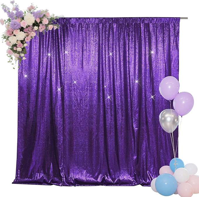 SquarePie Sequin Backdrop Less Transparent Background Sparkly Curtain for Wedding Halloween Party 6FT x 6FT Purple