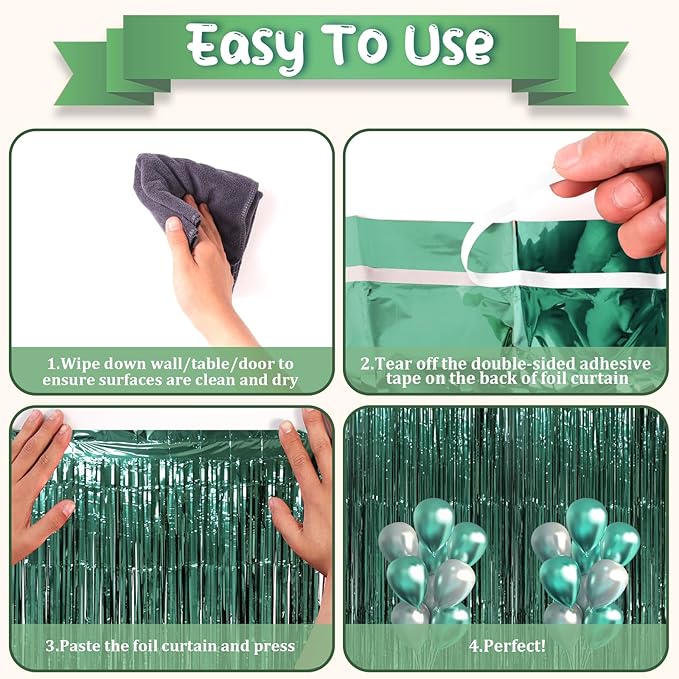 3 Pack 3.3 x 8.2 ft Retro Green Foil Fringe Backdrop Curtains, Tinsel Streamers Party Decorations, Fringe Backdrop, Door Shimmer for Christmas