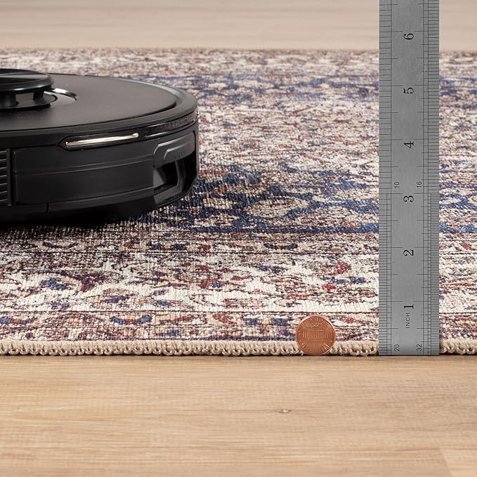 Bloom Rugs Washable Non-Slip 12 ft Runner - Dark Blue/Beige Traditional Medallion Runner for Entryway, Hallway, Bathroom, and Kitchen - Exact Size: 2.5' x 12'