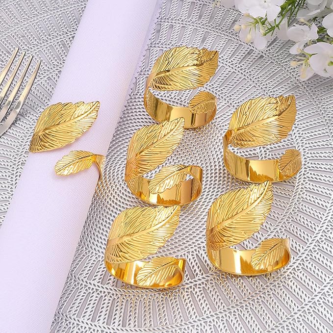 Napkin Rings Set of 50 pcs, Gold Leaf Napkins Rings Holders Bulk for Wedding,Holleween Dinner,Birthday,Christmas,Thanksgiving Party of Table Setting Decor (Golden Leaves 50 pcs)