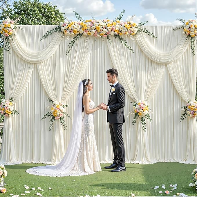 50ft x 12ft Ivory Backdrop Curtains Wrinkle Free Backdrop Curtain for Wedding Parties Ivory Fabric Backdrops Drapes Back Drop Cloth Bridal Shower Stage Curtains Wedding Decorations for Reception