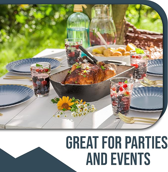 Trendables Scalloped Paper Plates 8.5 Inch & 10.5 Inch 80 Pcs Dinner Plate Set Fancy Disposable Plates for Party for 40 Guests 40 X 8 & 40 X 10 Large & Small Paper Plate Set for Parties Slate Blue
