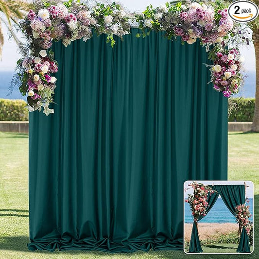MYSKY HOME 10ft x 8ft Green Backdrop Curtains for Parties, Weddings, Stage, Baby Showers, Birthdays - 5ft x 8ft, 2 Panels