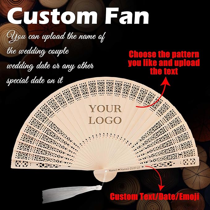 10 PCS Custom Fans Personalized Folding Fans for Line Dancing Wooden Hand Fan Wedding Favors Bulk Fans for Guests Party Event Use (Style16)