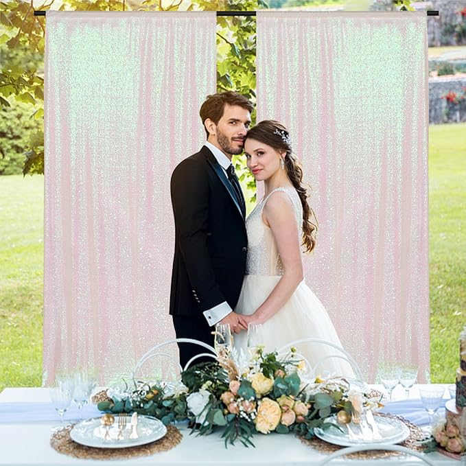 PartyDelight Sequin Backdrop Curtains Iridescent 2 Panels 5Ft x 10Ft Photograph Wedding Curtain Special Events
