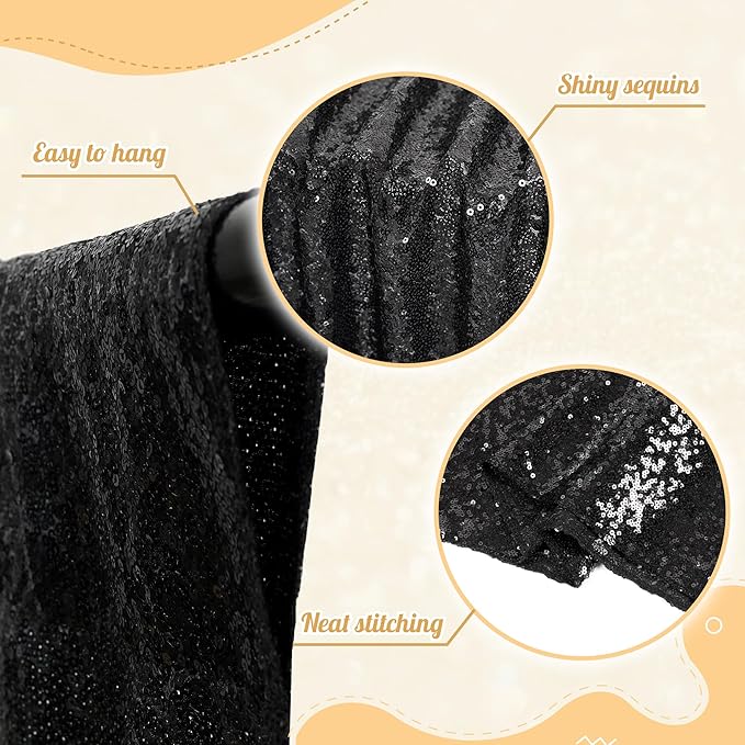 PartyDelight Black Sequin Backdrop Sparkly Photography Glitter Back Drop Curtain Special Events Party 6Ftx6Ft