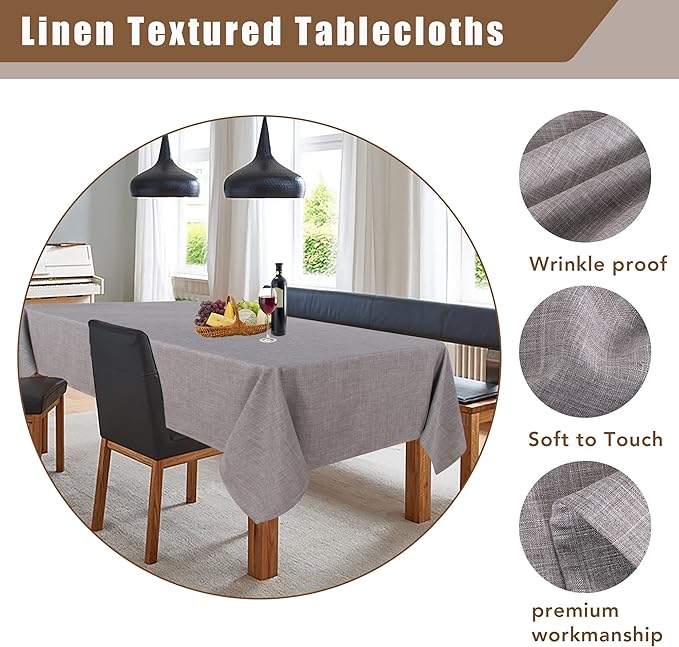 Fitable Faux Linen Tablecloth Square Wrinkle Resistant Fabric Neutral Table Cloth, Indoor Outdoor Table Cover for Kitchen Dining, Birthday Party, Farmhouse (Stone, 54 x 54 Inch)