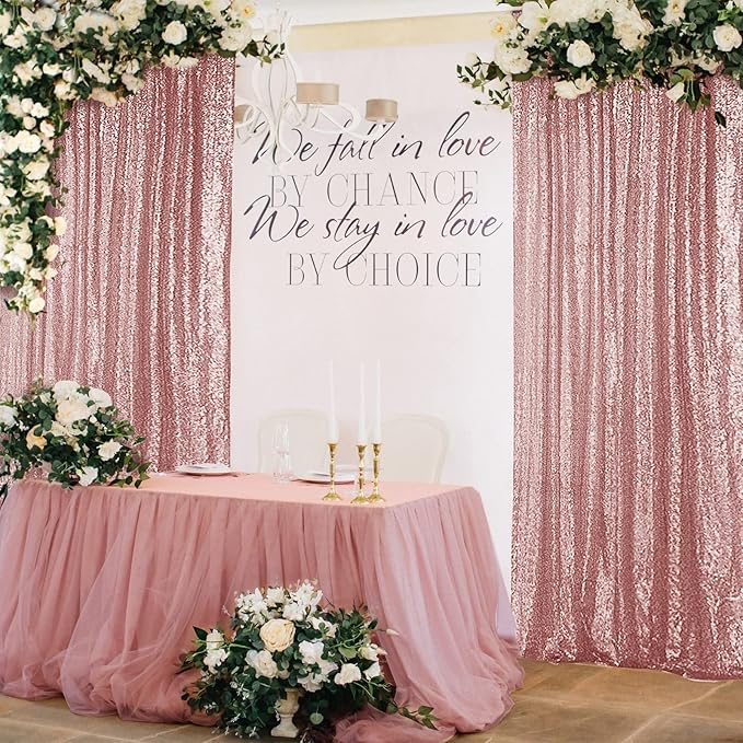 Hahuho Rose Gold Sequin Backdrop Curtain, 2PCS 2FTx8FT Glitter Backdrop Curtain for Parties, Christmas, Wedding, Party Decoration（2 Panels, 2FT x 8FT, Rose Gold
